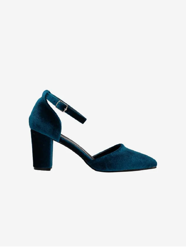 Luxurious Velvet Women's Pumps with Soft Finish---Gisele Vegan Velvet Ribbon Heels | Teal Blue