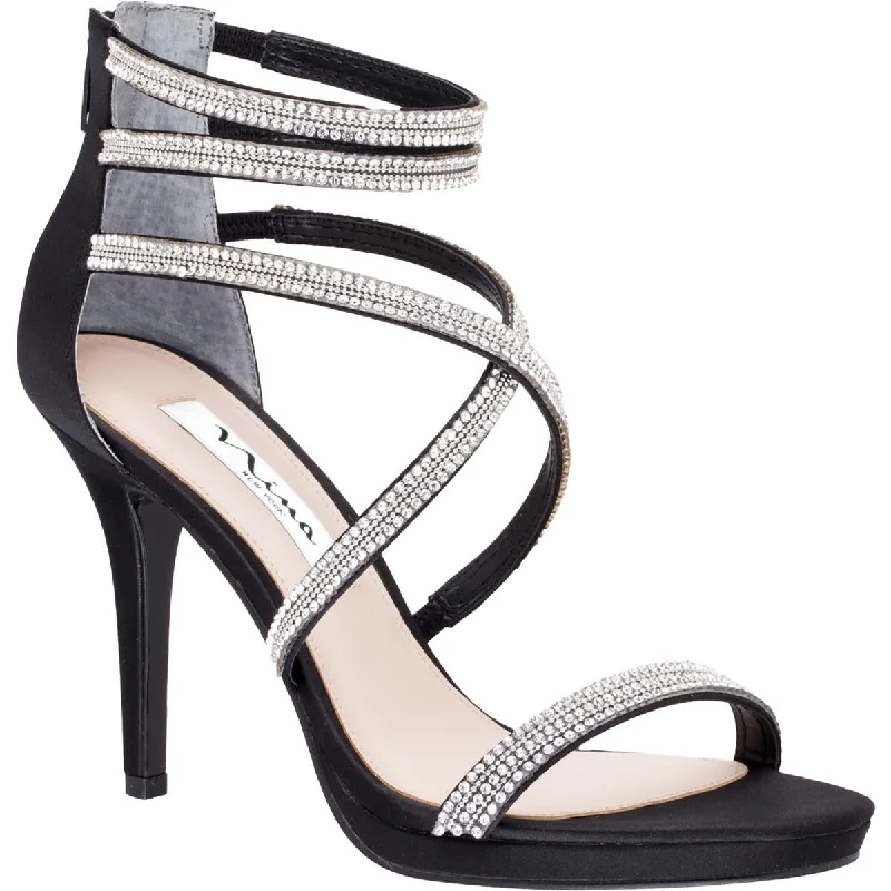 Stylish Ankle Strap Heels for Women--Roelyn Womens Satin Rhinestone Ankle Strap