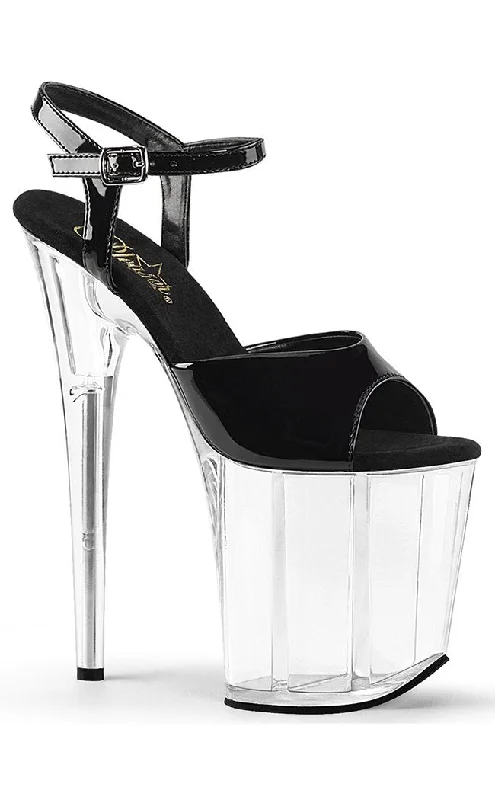 Sleek and Shiny Patent Pump Heels for a Polished Look--FLAMINGO-809 Black Patent & Clear Platform Heels