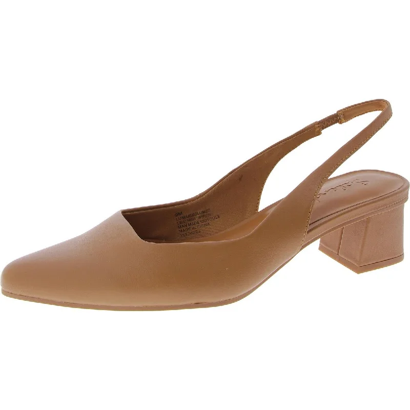 Luma Womens Leather Alomd Toe Slingback Heels---Comfortable Leather Pumps for Office and Everyday Wear