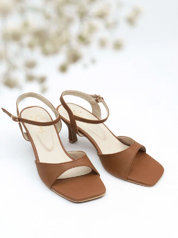 Stylish Ankle Strap Heels for Women--Fluer - Brown Ankle Strap Heels