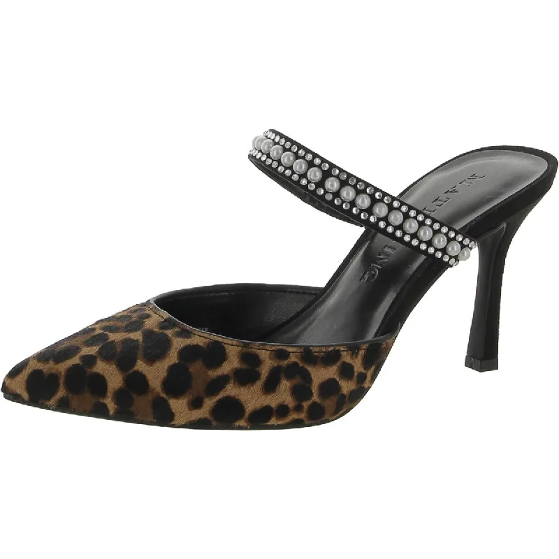 Cindy Womens Calf Hair Embellished Mules---Chic Embellished Pumps for a Glamorous Look