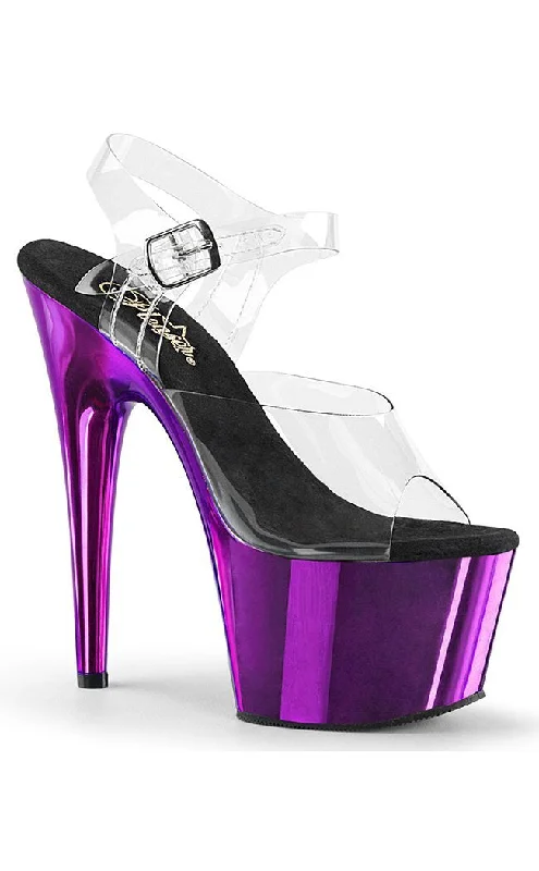 Stylish Platform Heels for Extra Height--ADORE-708 Clear & Purple Chrome Platform Heels