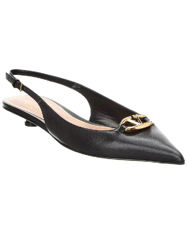 Fashionable Leather Slingback Pumps for Casual Wear--Valentino VLogo Signature Leather Slingback Pump