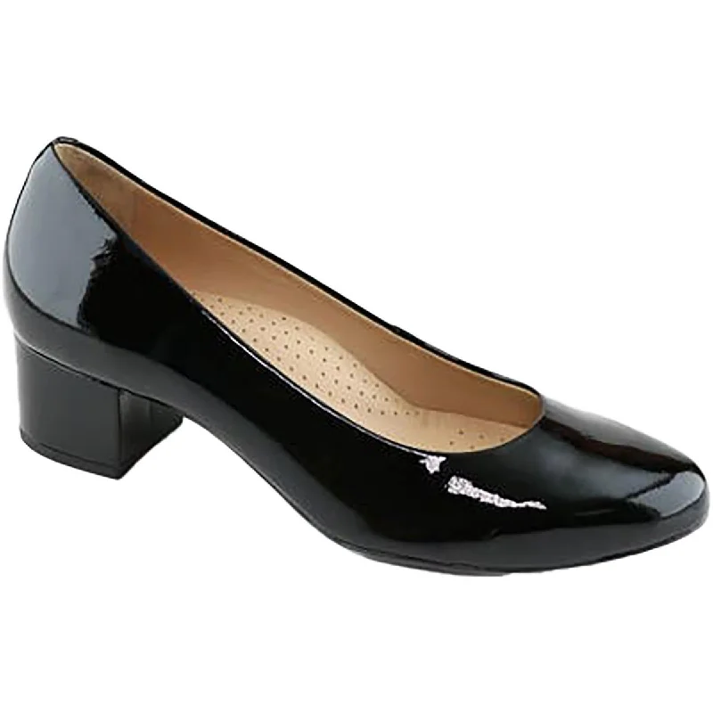 Sleek and Shiny Patent Pump Heels for a Polished Look--Marc Joseph Womens BROAD STREET Patent Leather Round toe Block Heels