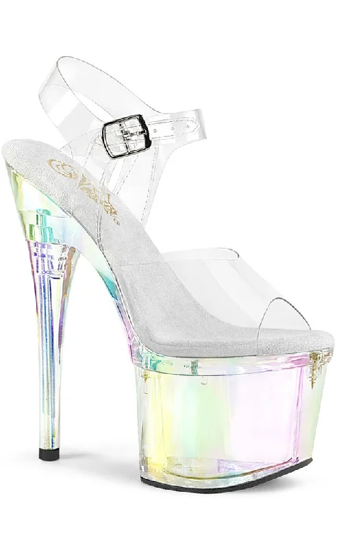 Stiletto Heel Pumps with Perfect Fit--ESTEEM-708RBP Clear Hologram Peeptoe Heels-Fashionable & Classic