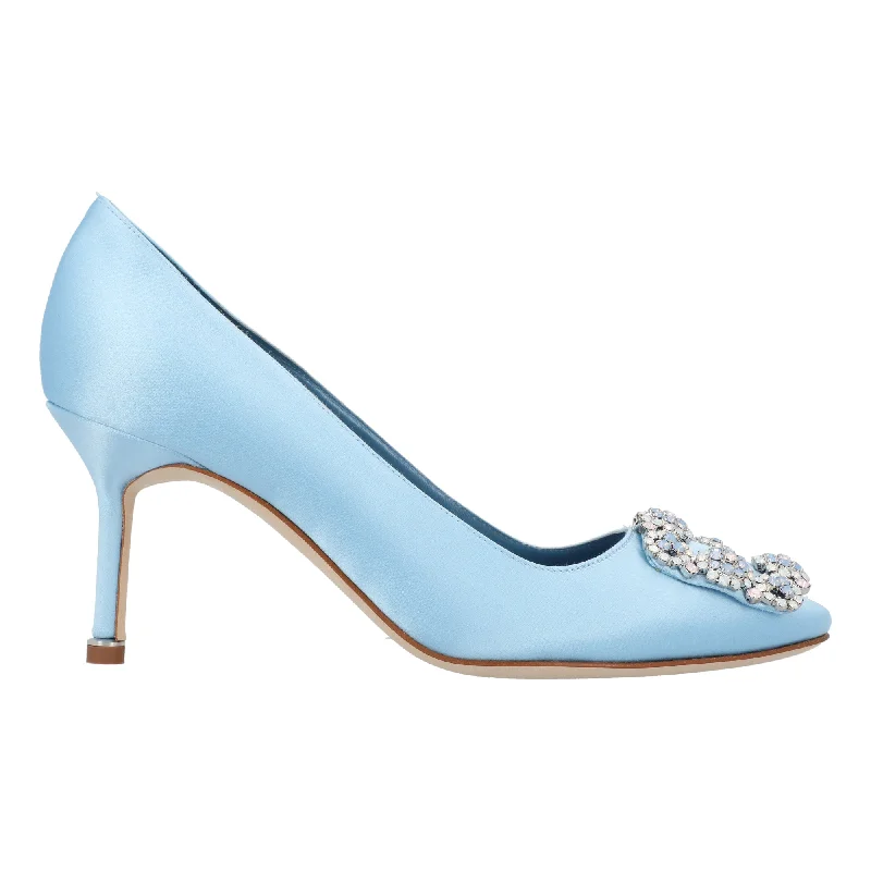 Versatile Heeled Sandals for Any Occasion---Manolo Blahnik Hangisi 070 Pump Blue