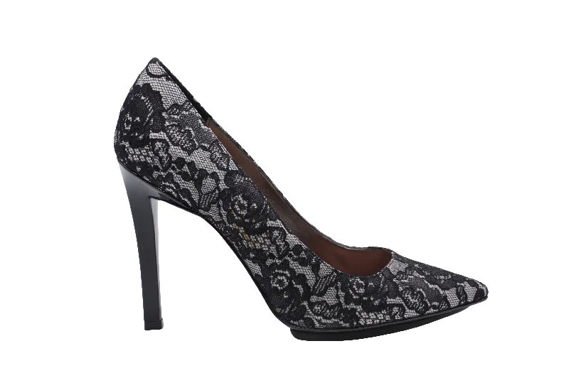 Stella McCartney 100mm Lace Pumps in Black Leather---Comfortable Leather Pumps for Office and Everyday Wear