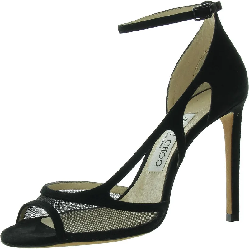 Stylish Ankle Strap Heels for Women--Jimmy Choo Womens Faux Suede Peep Toe Ankle Strap