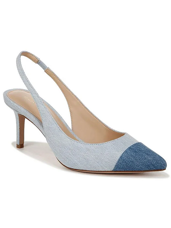 LILIANA Womens Two Tone Denim Slingback Heels---Chic Denim Fabric Heels for a Unique Look