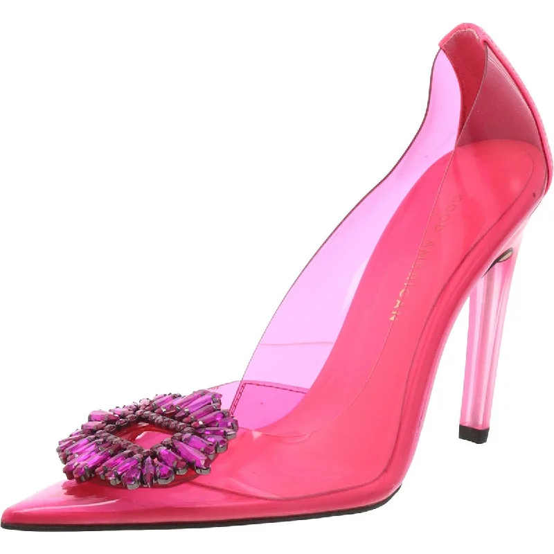 Good American Womens Vinyl Embellished Pumps---Transparent Vinyl Pumps for Bold Fashion Statements