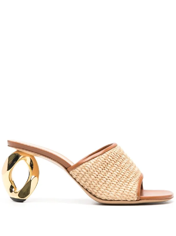 Versatile Heeled Sandals for Any Occasion---80mm chain-heel raffia mules