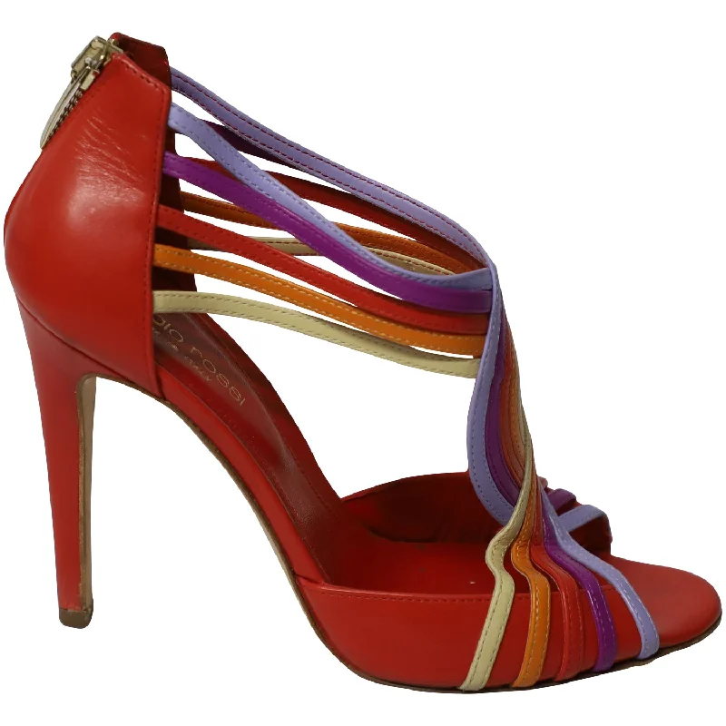 Trendy Peep Toe Platform Heels Crafted from Genuine Leather--Sergio Rossi Peep Toe Zip Back Heels in Multicolor Leather