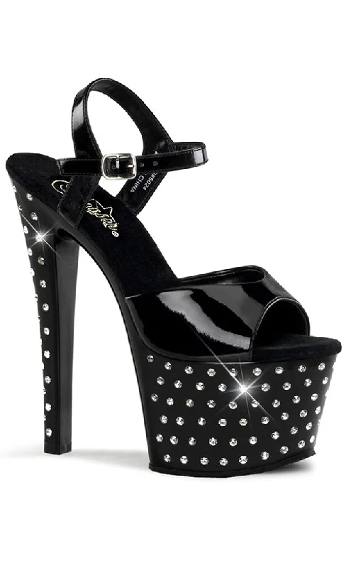 Sleek and Shiny Patent Pump Heels for a Polished Look--STARDUST-709 Black Patent Platform Heels