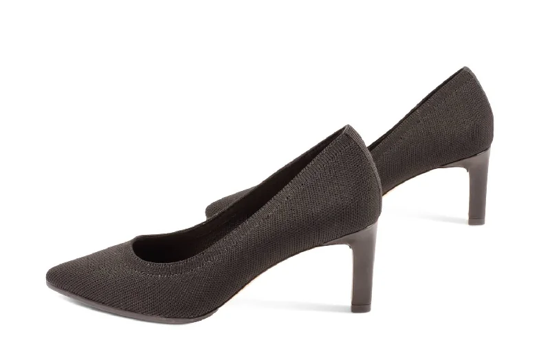 Versatile Heeled Sandals for Any Occasion---Rocker Heeled Pump In Black Knit