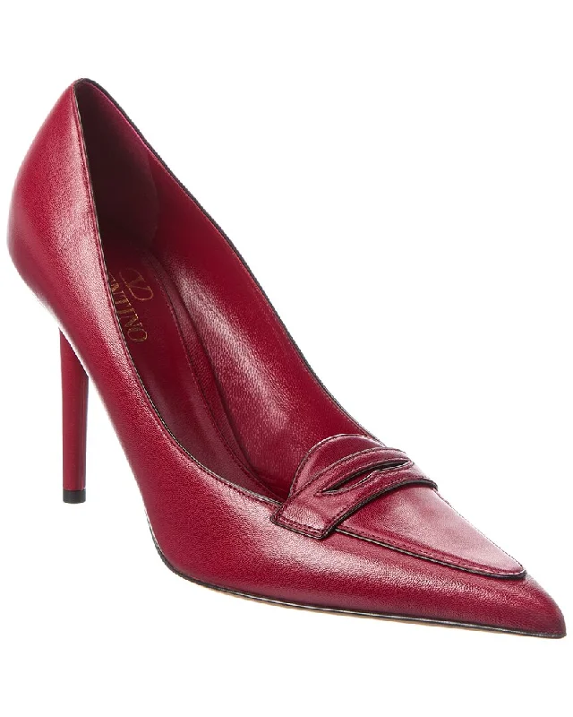 Trendy Chunky Heel Pumps for Casual Wear--Valentino Capretto 100 Bicolor Leather Loafer Pump