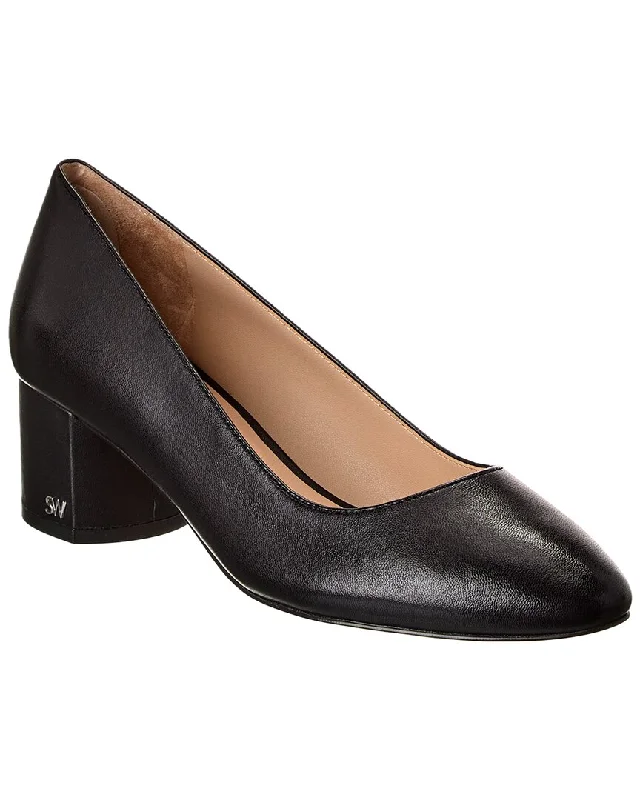 Stuart Weitzman Bridget 50 Block Leather Pump---Comfortable Leather Pumps for Office and Everyday Wear