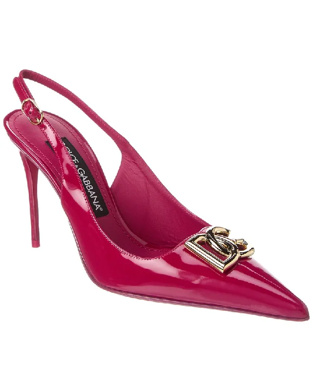 Fashionable Leather Slingback Pumps for Casual Wear--Dolce & Gabbana DG Logo Leather Slingback Pump