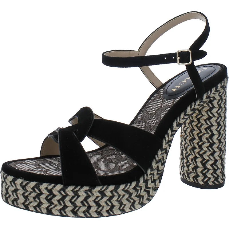 Stylish Ankle Strap Heels for Women--Coach Womens Faux Suede Ankle Strap Espadrille Heels