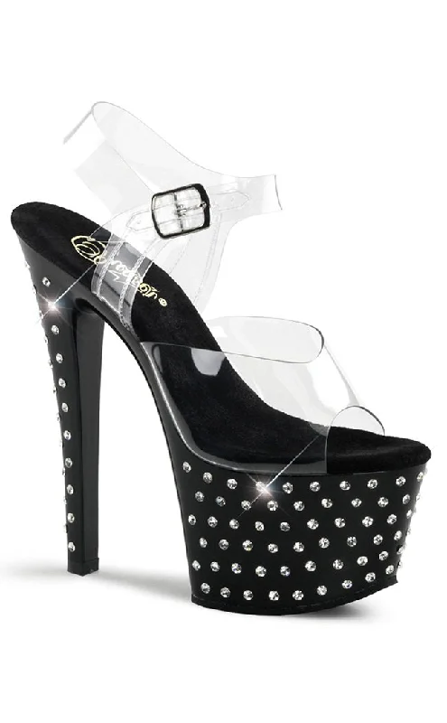 Stylish Platform Heels for Extra Height--STARDUST-708 Clear & Black Platform Heels