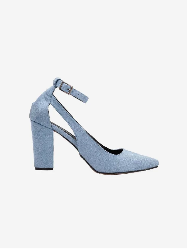 Affordable Suede Ankle Pumps for All-Day Wear--Colette Vegan Suede Block Heels | Baby Blue