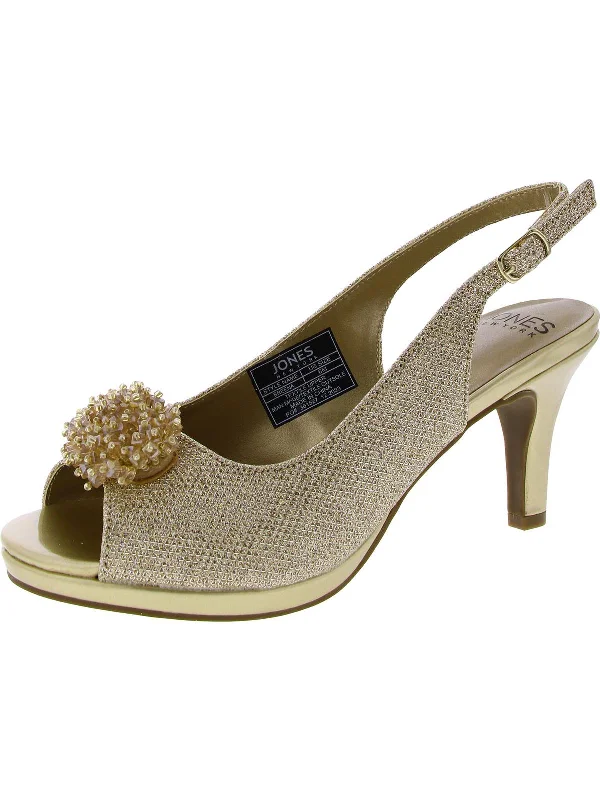 Womens Embellished Slip-On Slingback Heels---Chic Embellished Pumps for a Glamorous Look