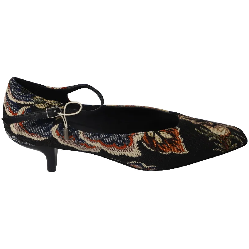 Versatile Heeled Sandals for Any Occasion---Stella McCartney Floral Mary Jane Pumps in Black Canvas