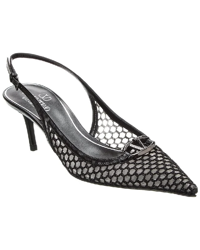 Fashionable Leather Slingback Pumps for Casual Wear--Valentino VLogo 60 Mesh & Leather Slingback Pump