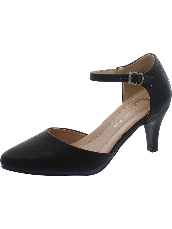 Stylish Ankle Strap Heels for Women--Womens Faux Leather Ankle Strap D'Orsay Heels