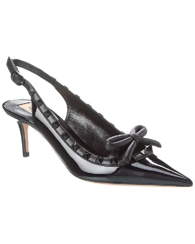 Sleek and Shiny Patent Pump Heels for a Polished Look--Valentino Rockstud 60 Patent Slingback Pump