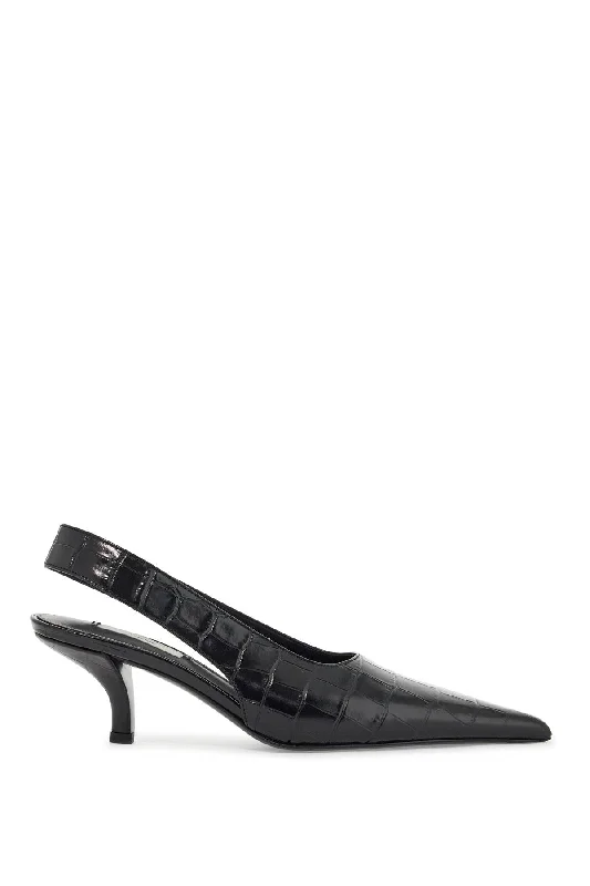 Versatile Heeled Sandals for Any Occasion---Toteme Black Calfskin Crocodile Effect Slingback Pump