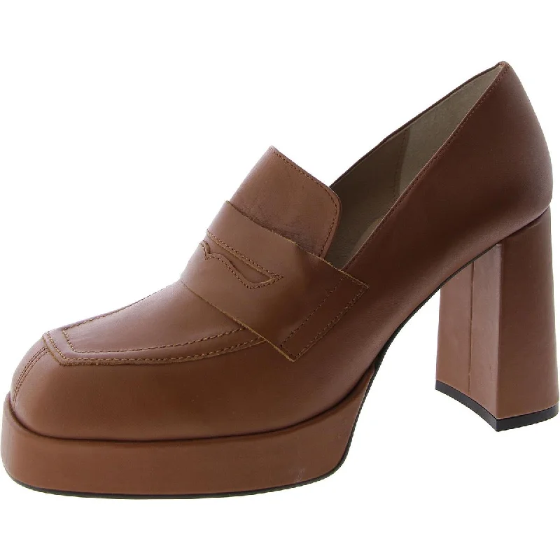 Trendy Chunky Heel Pumps for Casual Wear--Womens Leather Slip On Loafer Heels