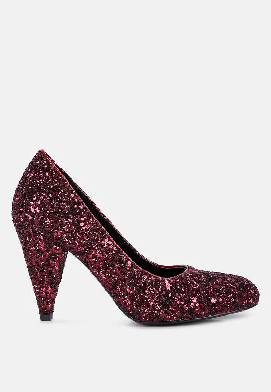 sugar plum glitter conical heel pumps---Trendy Glitter Heels for a Glamorous Look