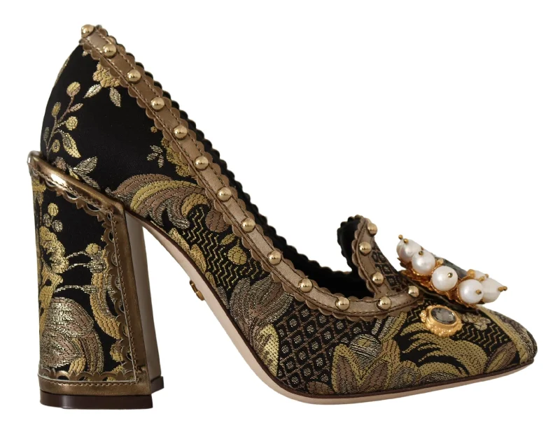 Dolce & Gabbana Elegant  Jacquard Brocade Women's Pumps---Fashionable Kitten Heels for Date Night