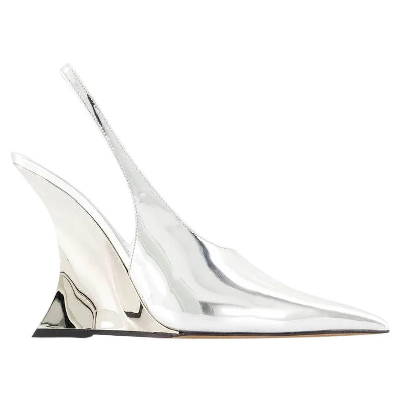 Nina Slingback Pumps - Paris Texas - Leather - Silver---Comfortable Leather Pumps for Office and Everyday Wear