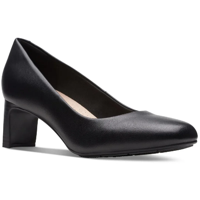 Trendy Chunky Heel Pumps for Casual Wear--Clarks Womens KYNDALL IRIS Leather Upper Leather Block Heels