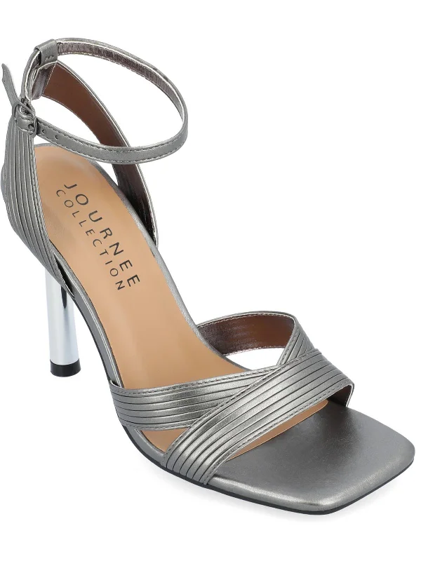 Stylish Ankle Strap Heels for Women--Annett Womens Faux Leather Textured Ankle Strap