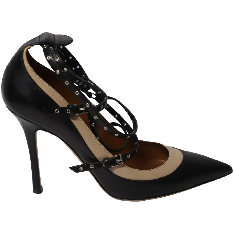 Valentino Grommet Studded Pumps in Black Leather---Comfortable Leather Pumps for Office and Everyday Wear