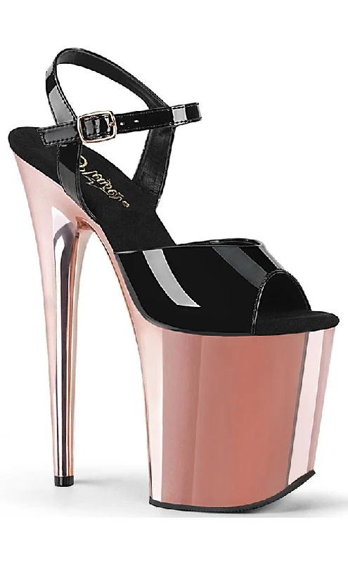 Stylish Platform Heels for Extra Height--FLAMINGO-809 Black & Rose Gold Platform Heels