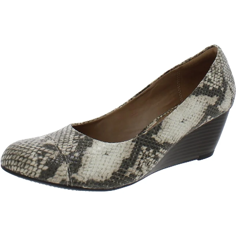 Clarks Womens Brielle Chanel Faux Leather Snake Print Wedge Heels---Comfortable Leather Pumps for Office and Everyday Wear