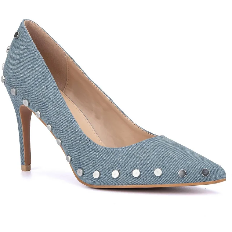 Layne Womens Denim Studded Pumps---Chic Denim Fabric Heels for a Unique Look