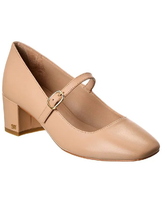 Stuart Weitzman Louise 50 Block Leather Mary Jane Pump---Comfortable Leather Pumps for Office and Everyday Wear