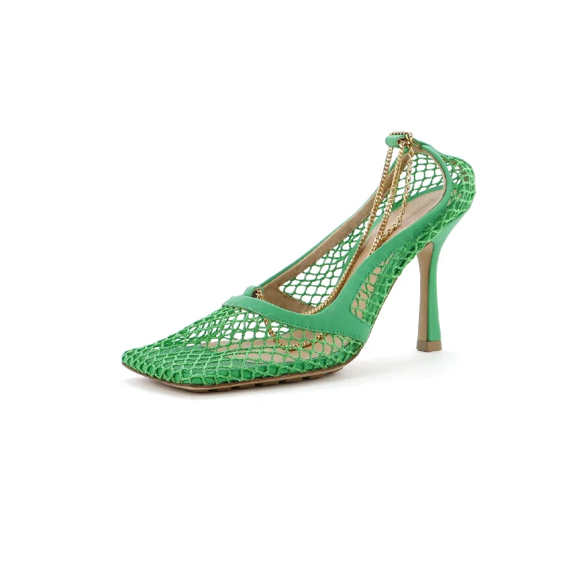 Women's Stretch Chain Pumps Mesh with Leather---Comfortable Leather Pumps for Office and Everyday Wear