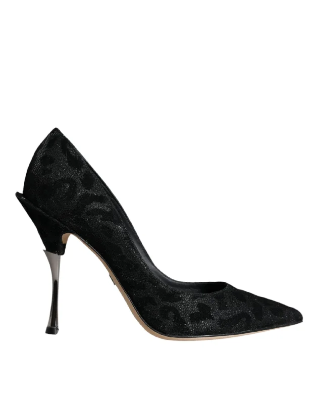 Versatile Dress Heels for Formal and Casual Wear---Dolce & Gabbana Black Leopard Lurex High Heels Pumps Shoes