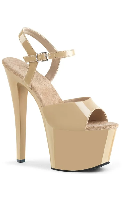 Sleek and Shiny Patent Pump Heels for a Polished Look--SKY-309 Cream Patent Platform Heels