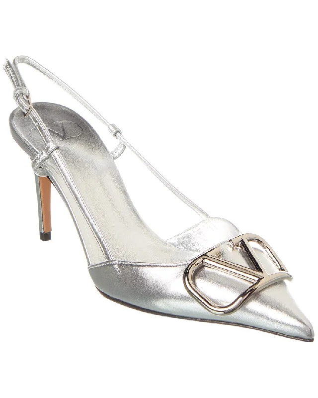 Fashionable Leather Slingback Pumps for Casual Wear--Valentino VLogo 80 Leather Slingback Pump