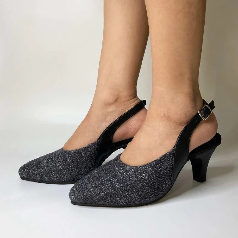 Black Heeled Slingback for Women | Cactus Leather | Comfy Formal Wear---Comfortable Leather Pumps for Office and Everyday Wear