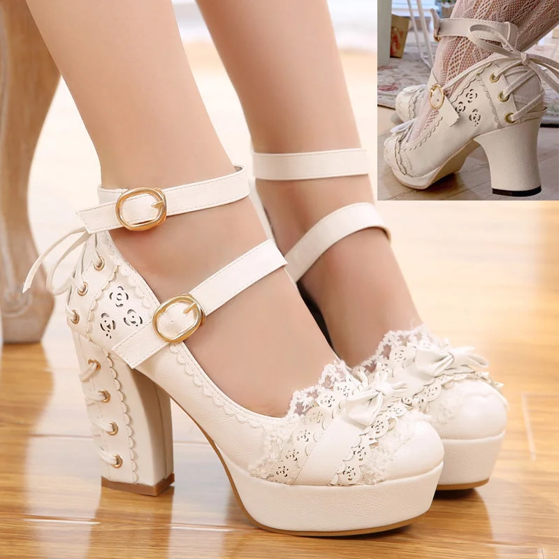 Lolita lace bow high heels yv42556---Charming Bow Pumps for a Cute and Stylish Look