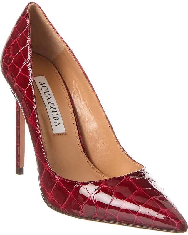 Aquazzura Purist 105 Croc-Embossed Leather Pump---Comfortable Leather Pumps for Office and Everyday Wear