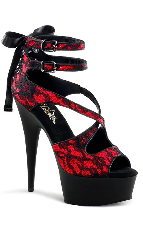 DELIGHT-678LC Red Satin & Black Lace HeelsAffordable Satin Heels with a Luxe Touch